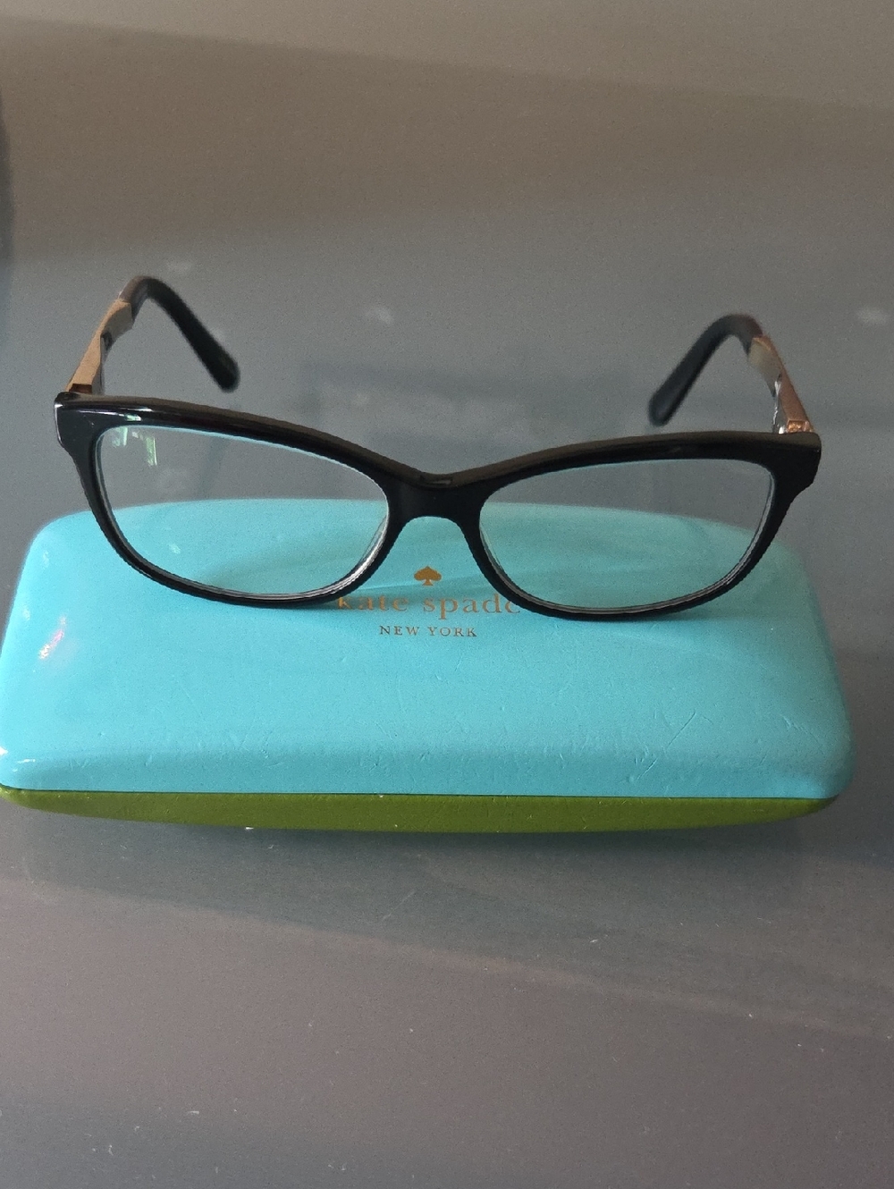 kate spade Angelisa Black Cat-Eye Glasses with Gold Temple Accents